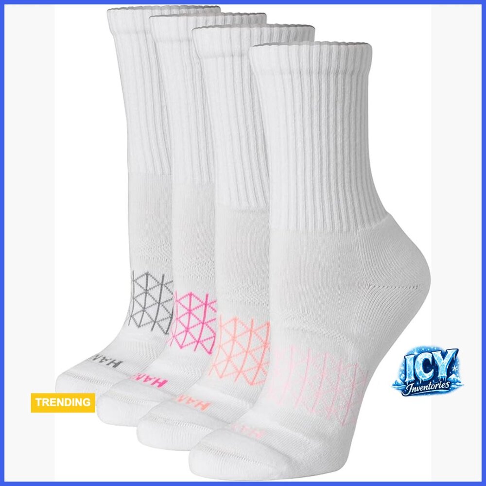 Cushioned Crew Socks, Seamless Toe, 4-Pairs